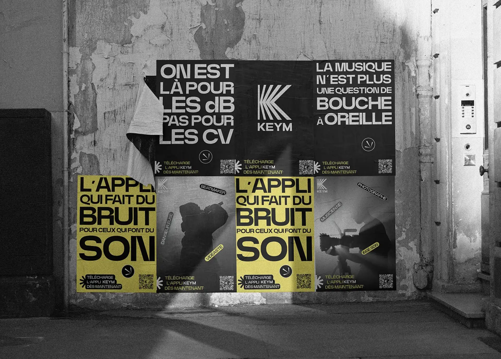 Affichage urbain pour KEYM, réseau social musical — direction artistique, slogans percutants et design d’affiches réalisés par l’agence Ango